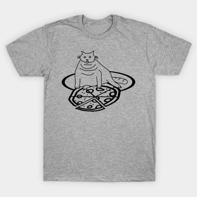 Cute Cat and Pizza Outline T-Shirt by ellenhenryart